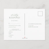 Sage Green Leafy Crest Monogram Wedding RSVP Uitnodiging Briefkaart (Achterkant)