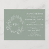 Sage Green Leafy Crest Monogram wijzigt de datum i Uitnodiging Briefkaart (Voorkant)