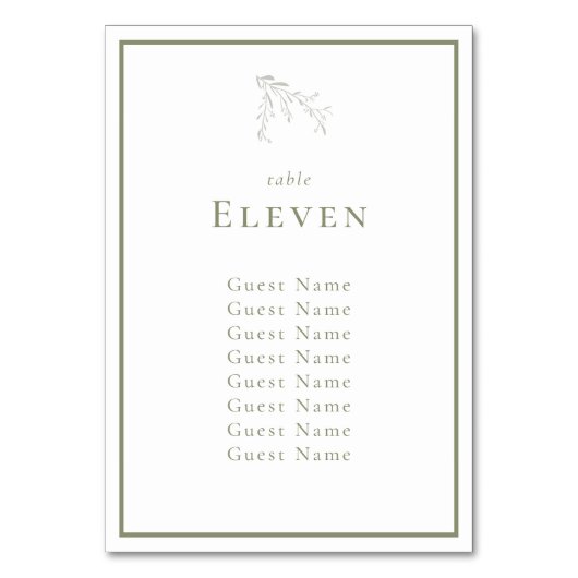Sage Green Leaves and Berries Table Seating Chart Kaart (Voorkant)