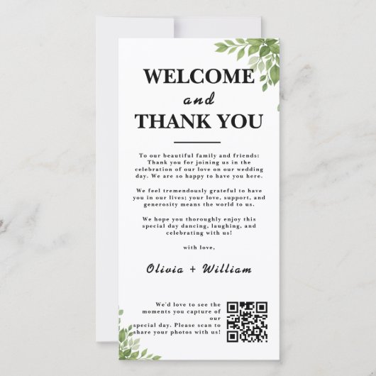 Sage Green Leaves Bedankt Welkom QR Code Kaarten (Voorkant)