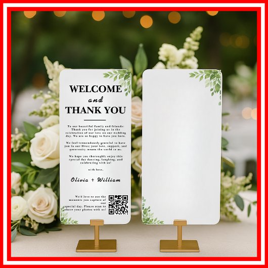 Sage Green Leaves Bedankt Welkom QR Code Kaarten