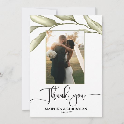 Sage Green Leaves Bruiloft Dank u kaart (Voorkant)