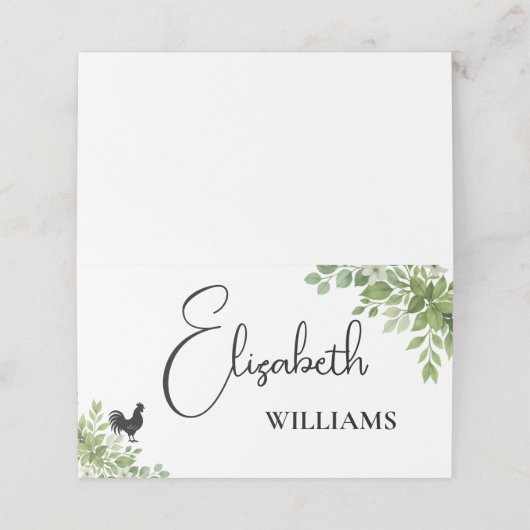 Sage Green Leaves Chicken Menu Trouwtafel Kaart (Buitenkant ongevouwen)