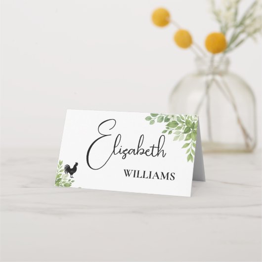 Sage Green Leaves Chicken Menu Trouwtafel Kaart (Voorkant)