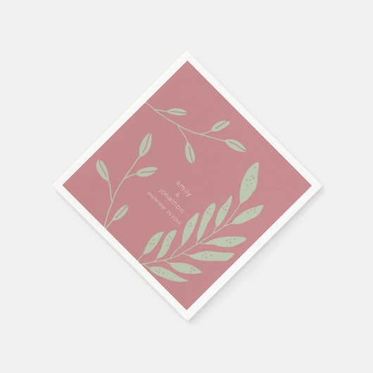 Sage Green Leaves Dusty Roos Namen Datum Bruiloft Servet (Hoek)