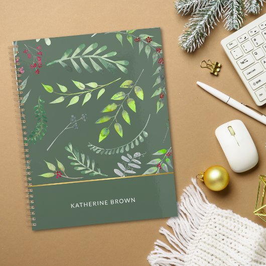 Sage Green Leaves Elegant Pattern Planner