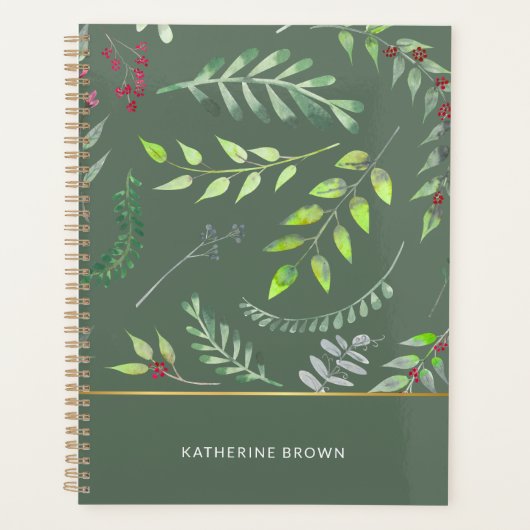 Sage Green Leaves Elegant Pattern Planner (Voorkant)
