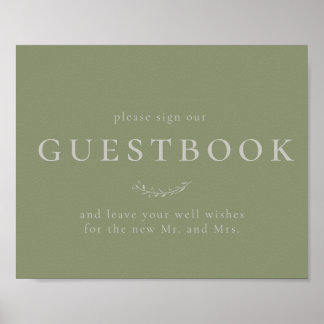 Sage Green Leaves en Berries Guestbook Sign Poster
