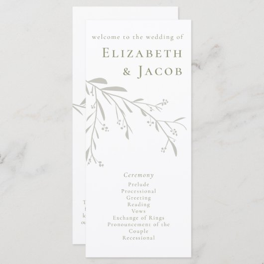 Sage Green Leaves en Berries Wedding Programme (Voorkant / Achterkant)