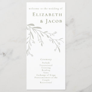 Sage Green Leaves en Berries Wedding Programme