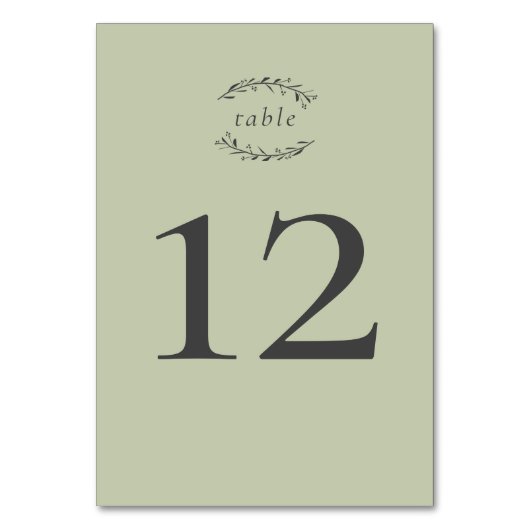 Sage Green Leaves en Berries Wedding Table Number Kaart (Voorkant)