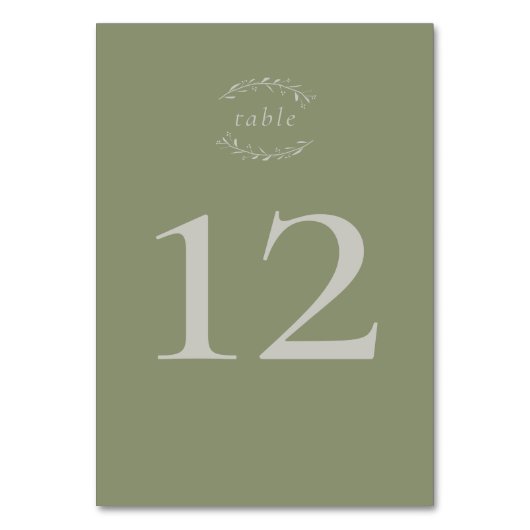 Sage Green Leaves en Berries Wedding Table Number Kaart (Voorkant)