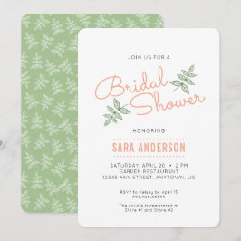 Sage Green Leaves en Coral Vrijgezellenfeest Invit Kaart