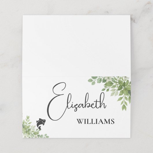 Sage Green Leaves Fish Menu Trouwtafel Kaarten (Buitenkant ongevouwen)