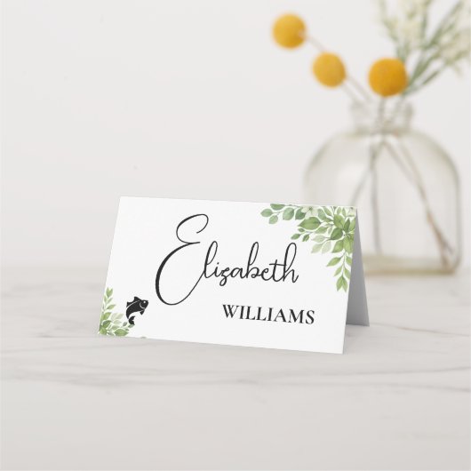 Sage Green Leaves Fish Menu Trouwtafel Kaarten (Voorkant)