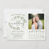 Sage Green Leaves Foto & Agenda Rustieke bruiloft Save The Date (Voorkant)