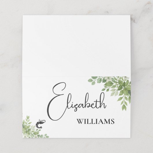 Sage Green Leaves Garnalen Menu Trouwtafel Kaarten (Buitenkant ongevouwen)