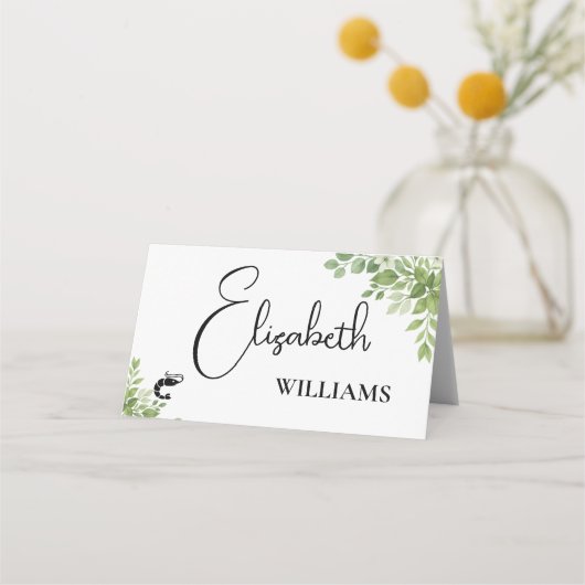 Sage Green Leaves Garnalen Menu Trouwtafel Kaarten (Voorkant)
