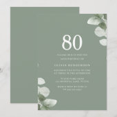 Sage Green Leaves Greenery 80ste verjaardagsfeestj Kaart (Voorkant / Achterkant)