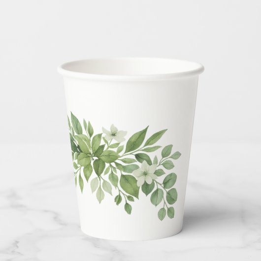 Sage Green Leaves Greenery Monogram Huwelijk Papieren Bekers (Achterkant)