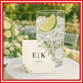Sage Green Leaves Greenery Monogram Huwelijk Stenen Onderzetter
