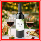 Sage Green Leaves Greenery Monogram Huwelijk Wijn Etiket