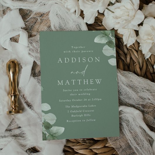 Sage Green Leaves Greenery Wedding Kaart