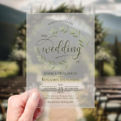 Sage Green Leaves of Vines Stijlvolle Script Weddi Acryl Uitnodigingen