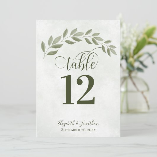 Sage Green Leaves Rustic Wedding Table Number (Staand voorkant)