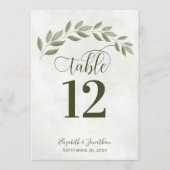 Sage Green Leaves Rustic Wedding Table Number (Voorkant)