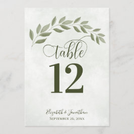 Sage Green Leaves Rustic Wedding Table Number