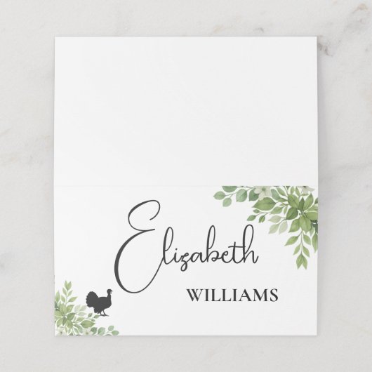 Sage Green Leaves Turkije Menu Trouwtafel Kaarten (Buitenkant ongevouwen)