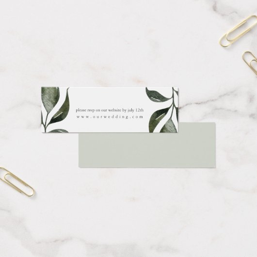 Sage Green Leaves Wedding Website RSVP Mini Visitekaartjes (Kantoor)