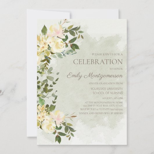 Sage Green Leaves White Floral Nursing School Afst Kaart (Voorkant)