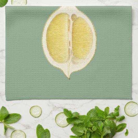 Sage Green & Lemon Script Cooking Custom Name Theedoek (Gevouwen)