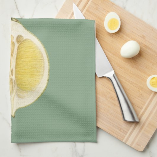 Sage Green & Lemon Script Cooking Custom Name Theedoek (Quarter Fold)