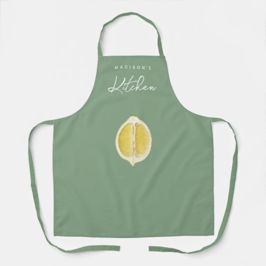 Sage Green & Lemon Script Cooking Kitchen Schort (Voorkant)