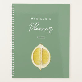 Sage Green & Lemon Script Modern Planner Diary