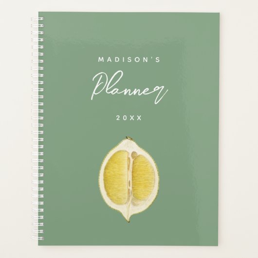 Sage Green & Lemon Script Modern Planner Diary (Voorkant)