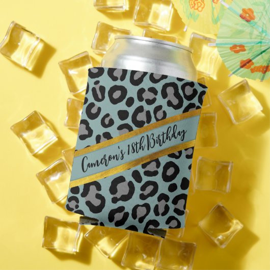 Sage Green Leopard Girly Cheetah Persoonlijke naam Blikjeskoeler (Insitu Zomer)