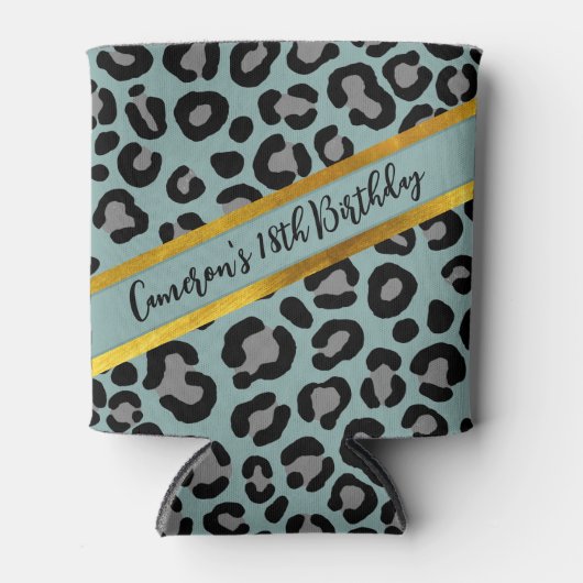 Sage Green Leopard Girly Cheetah Persoonlijke naam Blikjeskoeler (Voorkant)