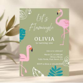 Sage Green Let’s Flamingle Flamingo Birthday Kaart