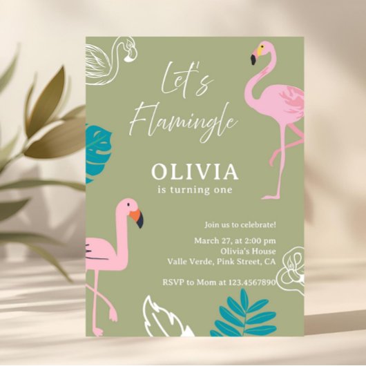 Sage Green Let’s Flamingle Flamingo Birthday Kaart