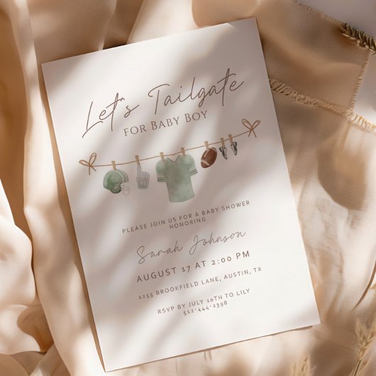 Sage green Let’s Tailgate Football Baby Shower Kaart