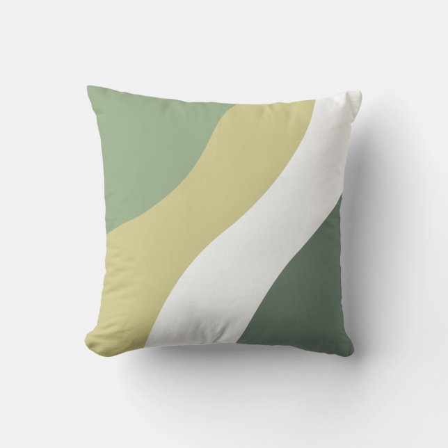 Sage Green, Light Brown, White Wave Kussen (Voorkant)