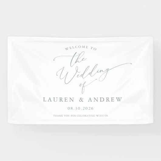 Sage Green Light Green Welcome to Our Wedding 1 Spandoek (Horizontaal)