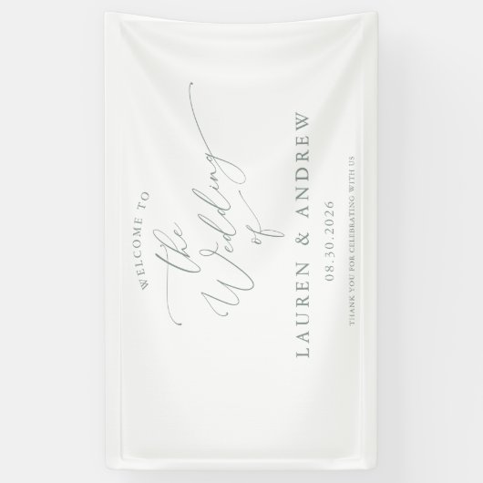 Sage Green Light Green Welcome to Our Wedding 1 Spandoek (Verticaal)