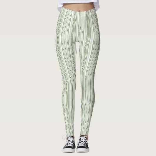 Sage Green (Light, Medium, Dark) and White Striped Leggings (Voorkant)