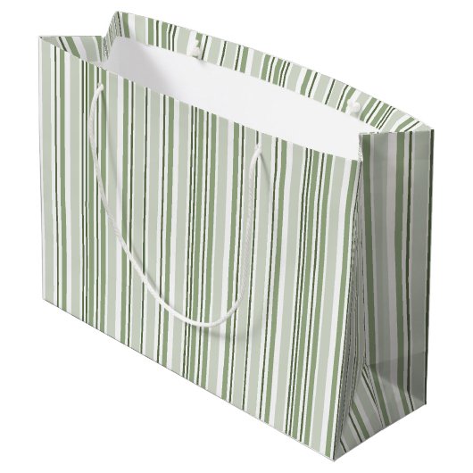 Sage Green (Light, Medium, Dark) and White Stripes Groot Cadeauzakje (Achterkant Gekanteld)