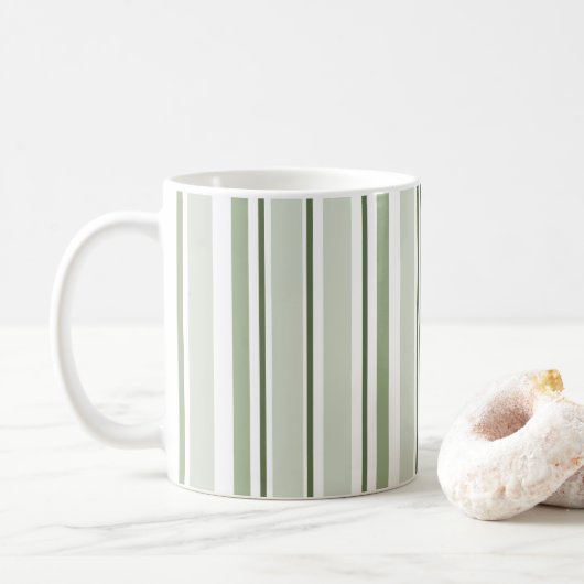Sage Green (Light, Medium, Dark) and White Stripes Koffiemok (Met donut)